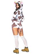 Cow, costume romper, long sleeves, front zipper, tail